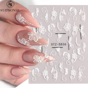 5D Acrílico Gravado Nail Art Adesivos Em Relevo Elegante Projeto Do Laço Casamento Nupcial Decalques Florais Encantos Sliders Manicure Decoração