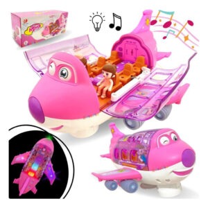 Avião De Brinquedo Musical Gira 360 Bate E Volta – Rosa