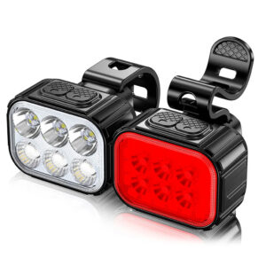 Lanterna Bike Kit Farol 6 Leds Vermelho Branco Resistente a Agua