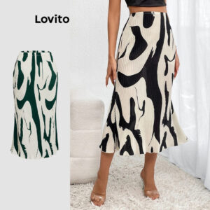 Lovito Saias com Estampa Geométrica para Mulheres LNL36010 (Off White)