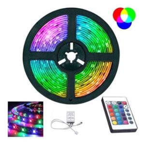 Fita Led Rgb 3528 Colorida 5m + Controle 300 Led Decoração Casa Loja Gesso Teto Sanca Vitrine
