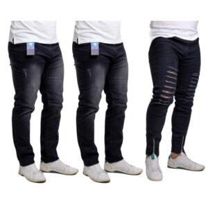 Kit 3 Calça Jeans Masculina Preta Rasgada Zíper+Preta Puído( Escolha A Terceira Peça) Premium Outlet