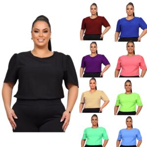 Blusa Feminina Plus Size Manga Curta Bufante Princesa