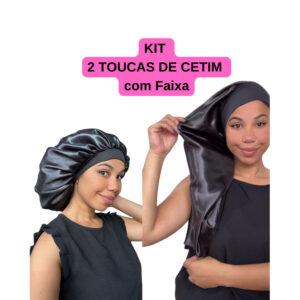 Anny Beleza Kit 2 Toucas de Cetim com Faixa Toca de Cetim Longa e Normal Toca de Seda para Cabelos Longos tranças