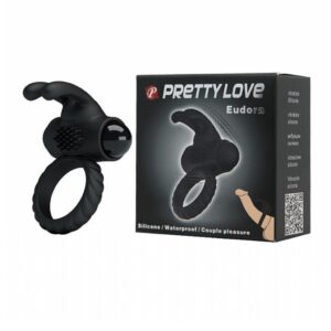Anel Peniano Eudora com Vibrador Silicone Preto Prova D’agua