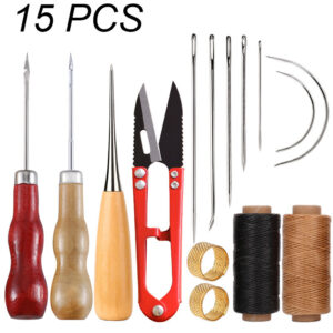 15 Pcs Conjunto De Costura Em Couro Sapatos De Mão Kit De Reparo Feitos À Com Tesoura Cera De Coruja Agulhas Finas Para Manual Artesanato De Bricolagem