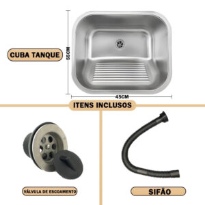 Tanque Lavanderia 55 X 45 cm Válvula Aço Inox Tubrax rampa