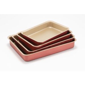 Jogo Conjunto de Assadeiras Tabuleiro Retangulares Altas 04 Peças – Aluminio Antiaderente Cereja – Receitas Não Grudam