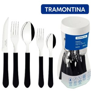 Faqueiro 20 Peças Jogo De Talheres Em Aço Inox Tramontina Leme Preto