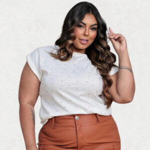 Blusa Plus Size Strass Manga Japonesa Feminina Camisa 100% Algodão