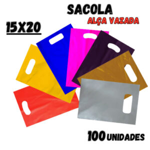 Sacola Boca de Palhaço 15×20 c/100un Sacolinhas Alça Vazada Para Lojas