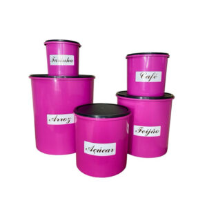 Kit Porta Mantimento Plástico 5 Peças Jogo Mantimentos Conjunto Potes Personalizado Decoração Cozinha