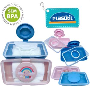 PORTA LENÇOS UMEDECIDOS PORTÁTIL BEBÊ INFANTIL COM TAMPA – PLÁSUTIL