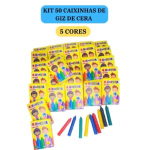 50 cx Mini Giz de Cera 5 Cores P/ Kit Festa Lembrancinha Artesanato Infantil