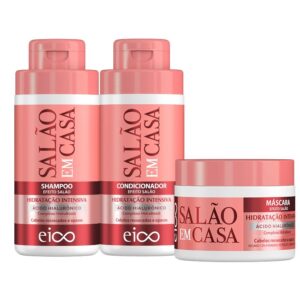 Eico Salão Em Casa Hidratação Intensiva Shampoo e Condicionador Leave-in 450ml + Máscara Tratamento Creme Capilar 270g