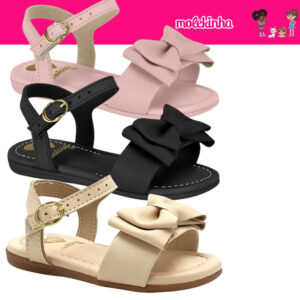 Sandália Feminina Infantil Molekinha Rasteira Laço Delicada Conforto