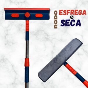Rodo limpa vidro 2 em 1 articulado e extensivo, Rodo MOP com cabo longo, Esfrega e Seca com microfribra Rodo limpa vidro