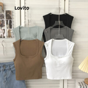 Lovito Regata Básica Crop Simples para Mulheres L80ED129
