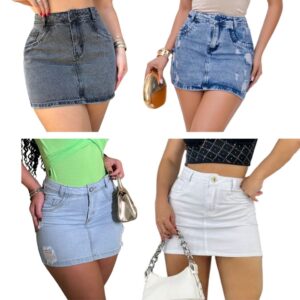 Saia Feminina Jeans Hot Pants Diversas Cores Sem Lycra