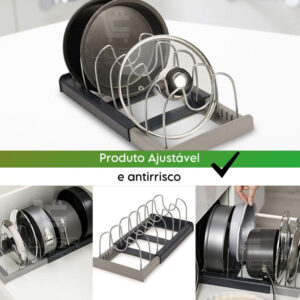 Organizador Tampas Panelas Pratos Loucas Ajustavel Suporte Gaveta Expansivel para Cozinha Escorredor