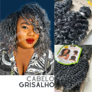 Cabelo Organico para entrelace cacheado Grisalho