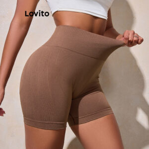 Lovito Casual Plain Structure Line Básico Esportes Shorts para Mulheres LBL18921