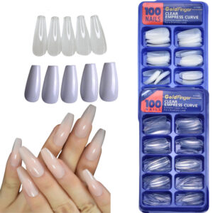 Kit 100 Unhas postiça Bailarina Natural Branca/transparente