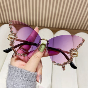 Óculos de sol Borboleta Diamante Decoração Moda Moda Óculos de sol femininos Óculos sem moldura
