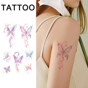 Tatuagem Temporária-Adesivo Colorido À Prova D’água Com Design De Borboleta , Arte Corporal Realista Para Mulheres