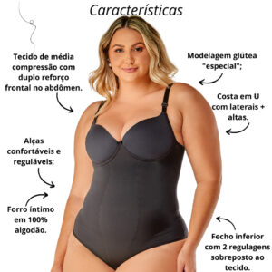 Body Modelador Plus Size Forte Compressão Com Bojo Marca Vi Lingerie 351601