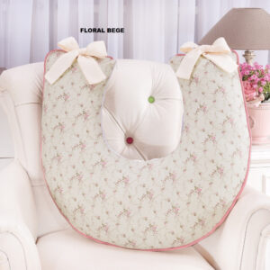 ALMOFADA DE AMAMENTAR (helena)FLORAL BEGE COM ROSÊ com forro bege
