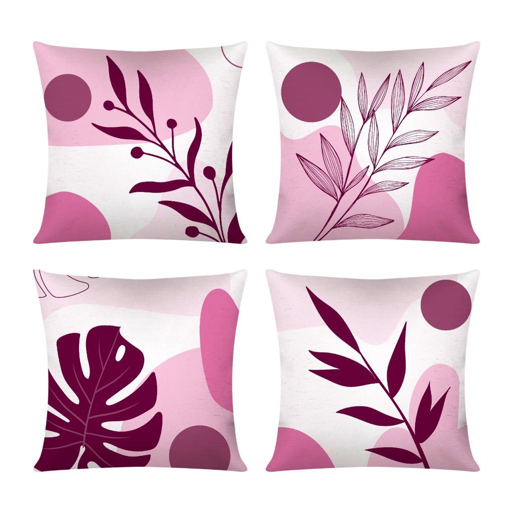 Kit 04 Capas De Almofada 45x45 Folhagem Pink Novidade