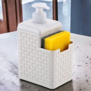 Porta Detergente e Esponja Rattan Dispenser com Suporte P/ Bucha Sabonete