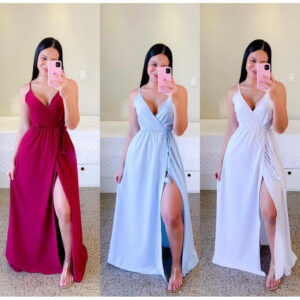 Vestido Longo de Alcinha Fenda Decote