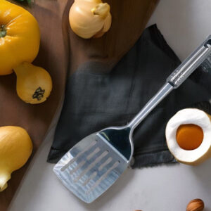 Espátula Gourmet em Inox para Fritura Chapa Vazada 31,5 Cm Multiuso Universal Ke Home