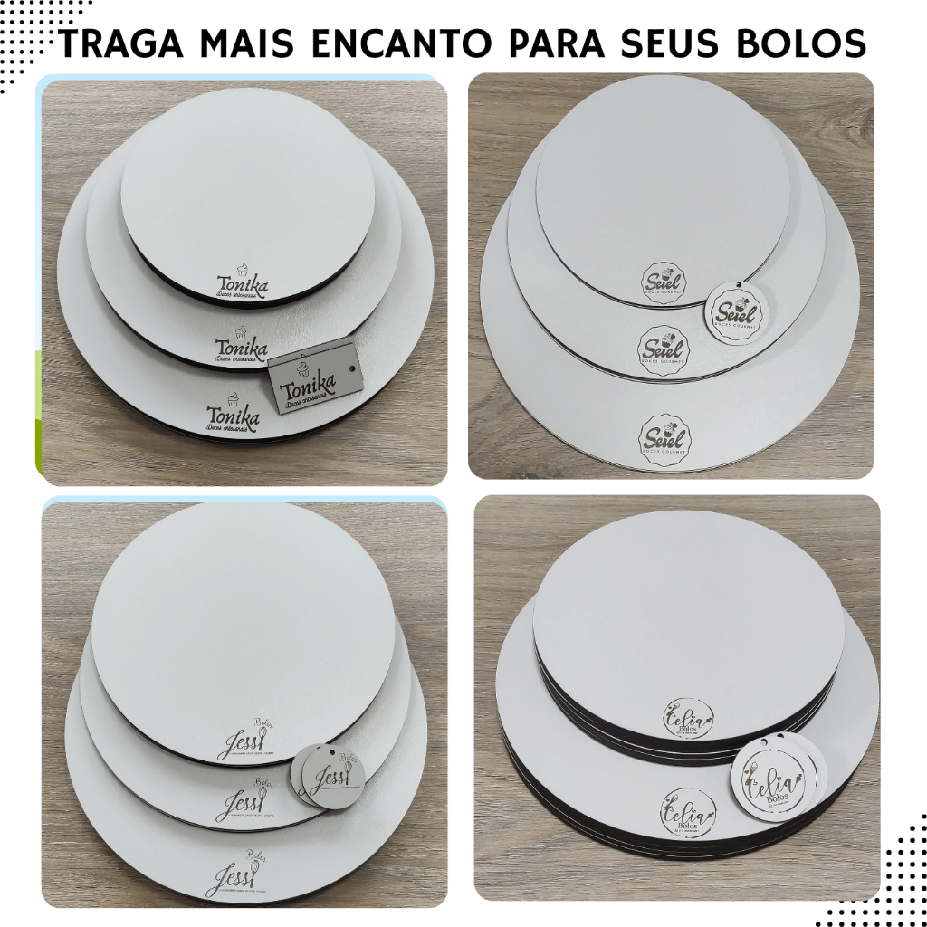Kit 12 Unidades De Cake Board 22cm - Personalizado Em Mdf 3mm - Base Para Bolo - Cakeboard