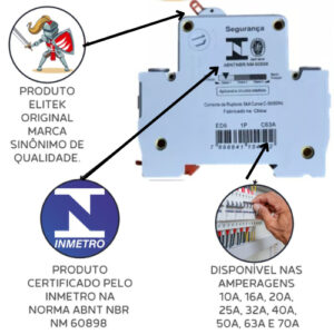 Disjuntor Unipolar  monopolar 10a, 16a, 20a, 25a, 32a, 40 amperes curva c Elitek Casa