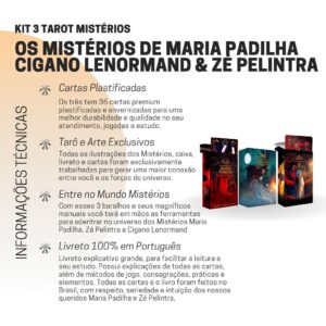 Kit 3 Tarot Lenormand Maria Padilha + Zé Pelintra + Baralho Cigano com Manual Oráculo 36 Cartas