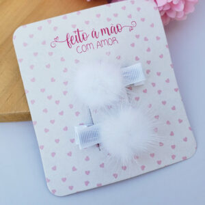 Parzinho mini presilha bebê bico de pato com pompom de pelúcia achatado 100% encapado