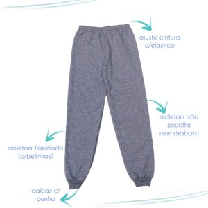 Kit 3 Calças Moletom Flanelado Flanelado Frio Inverno Menina ou Menino Tamanhos 1 ao 16