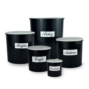 kit 05 pecas  Preto / jogo plástico/ porta mantimentos e organizadores de cozinha(com nomes)