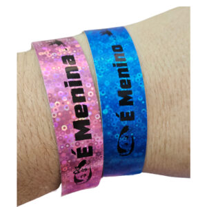 100 PULSEIRAS HOLOGRÁFICAS TEMÁTICAS CHÁ REVELAÇÃO- PRONTAS PARA USAR