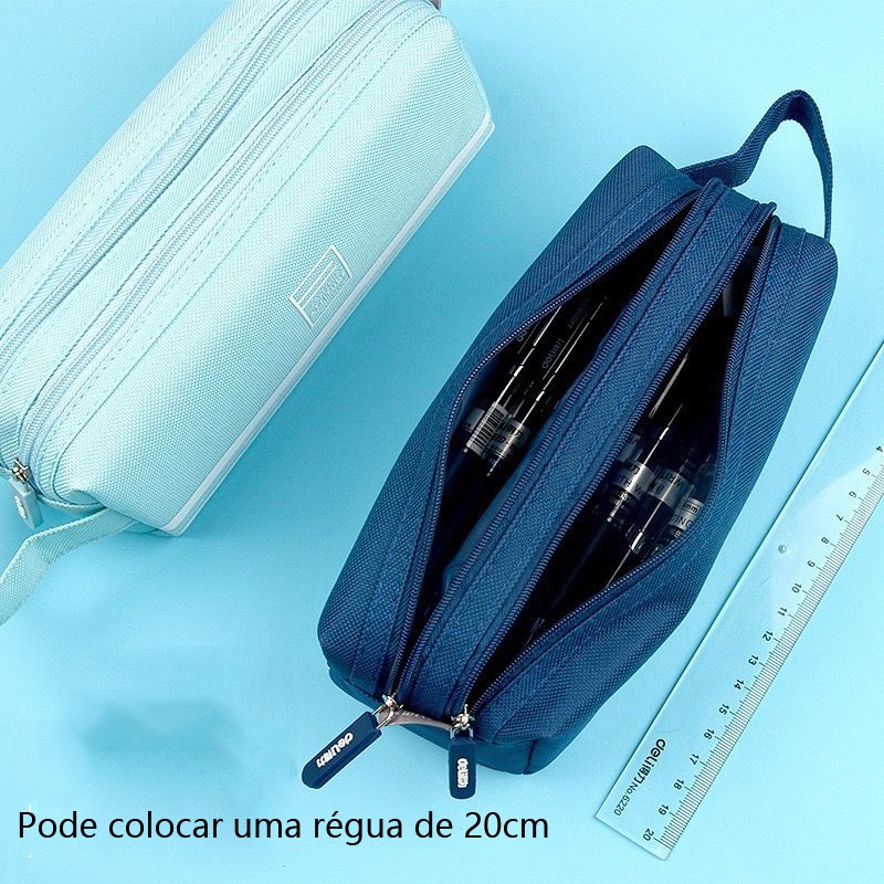 Estojo Escolar Feminino/ Masculino Box Juvenil Martelasse Estojo Escolar Organizador Grande Jumbo Box 2 Compartimentos