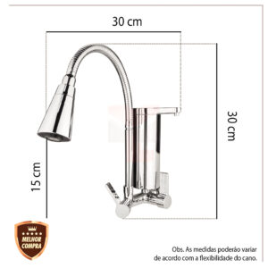 Torneira Gourmet Cozinha Com Filtro Parede Pia em Metal Dois Jatos Flexível 1/4 de Volta Cód. 1154