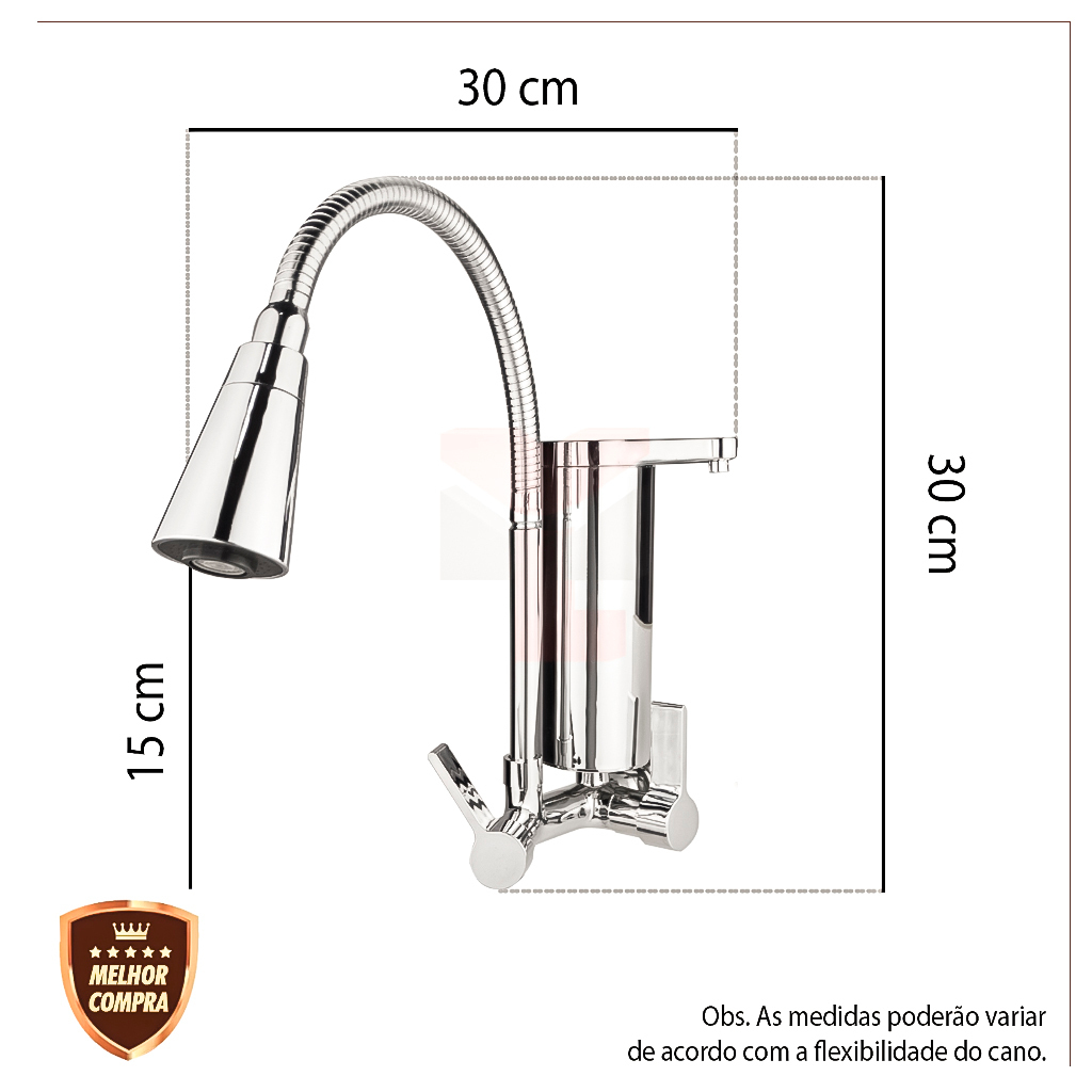 Torneira Gourmet Cozinha Com Filtro Parede Pia em Metal Dois Jatos Flexível 1/4 de Volta Cód. 1154