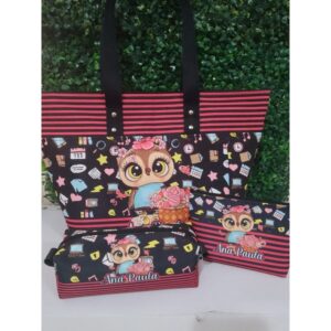 kit bolsa professora Preto e Rosa