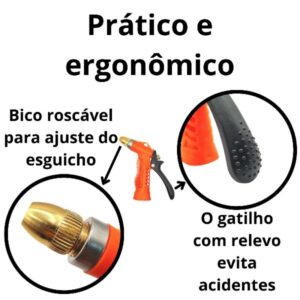 Esguicho de água alta pressão regulável para mangueira de jardim ou lava jato com engate rápido