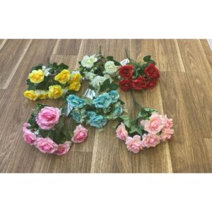 (FX2145)Decoração de casa de fantasia de rosas artificiais Buquê de rosas com folhagem C/7