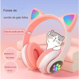 Fone De Ouvido Bluetooth Orelha Gatinho Infantil Led Sem Fio