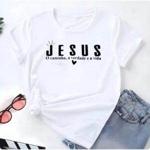 Blusa T-shirt Linda Camiseta Feminina Jesus O Caminho A Verdade E A Vida Camisa
